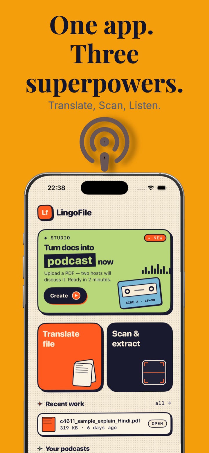The LingoFile app on iPhone: translate, scan, and listen to documents