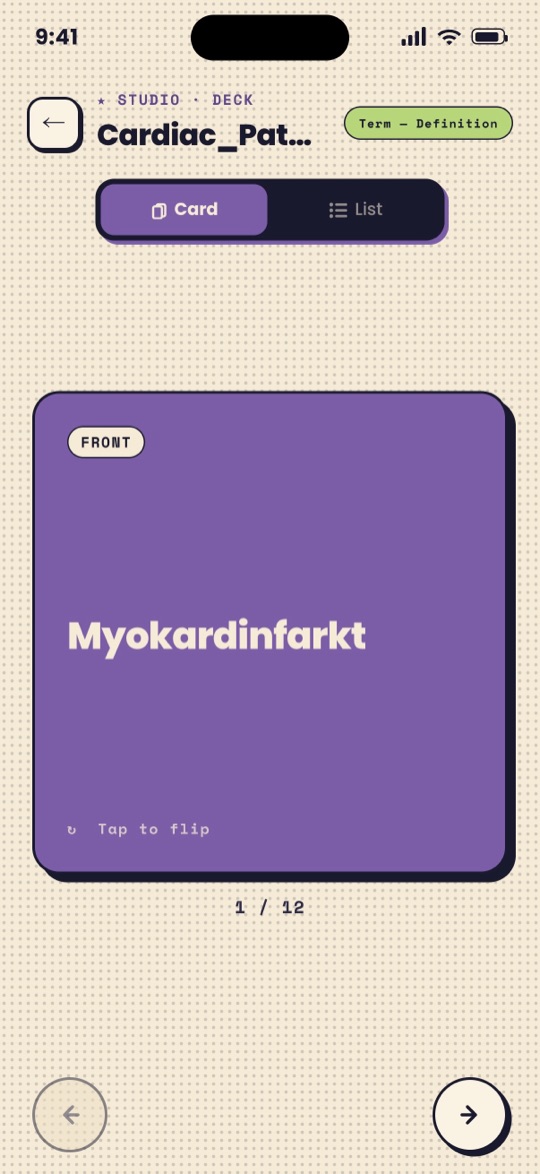 Reviewing flashcards by flipping through them