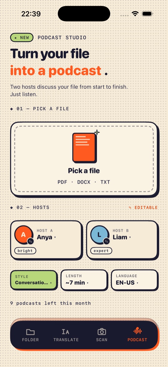 Creating a two-host podcast from a document
